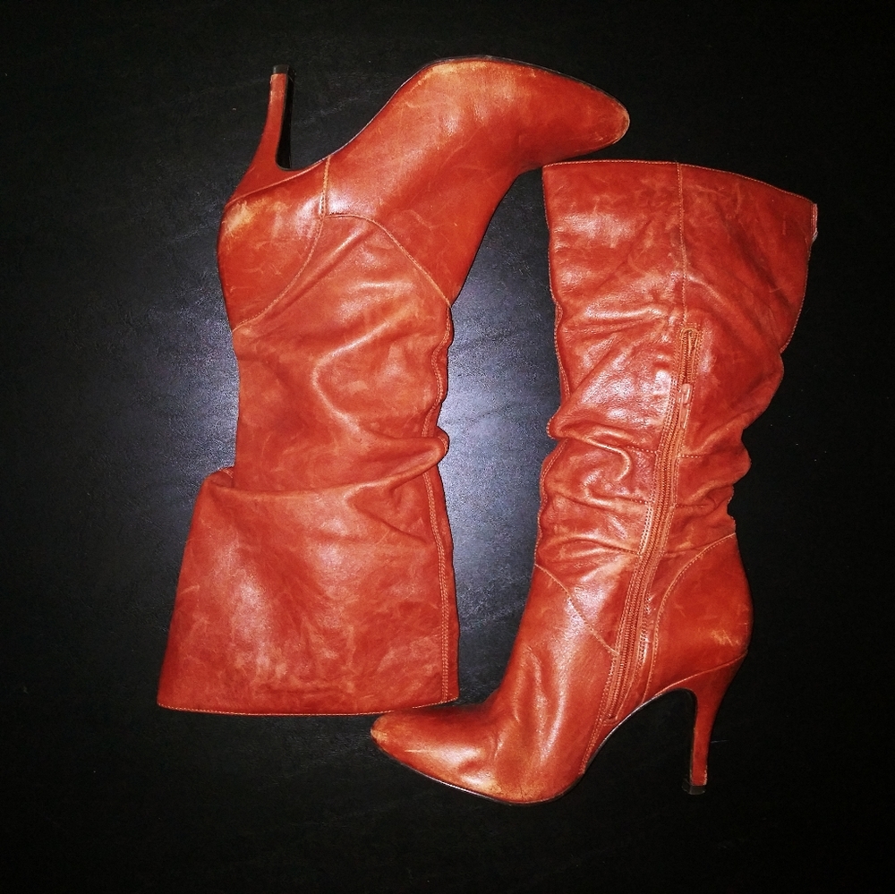 Diba leather slouch boot 4 inch heel size 9